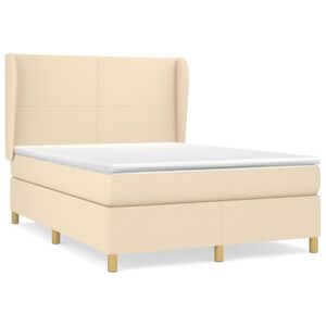 vidaXL Cama com molas/colch&atilde;o 140x200 cm tecido cor creme