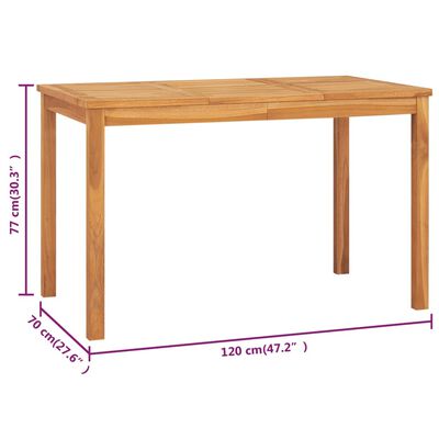 vidaXL Mesa de jantar para jardim 120x70x77 cm madeira de teca maciça