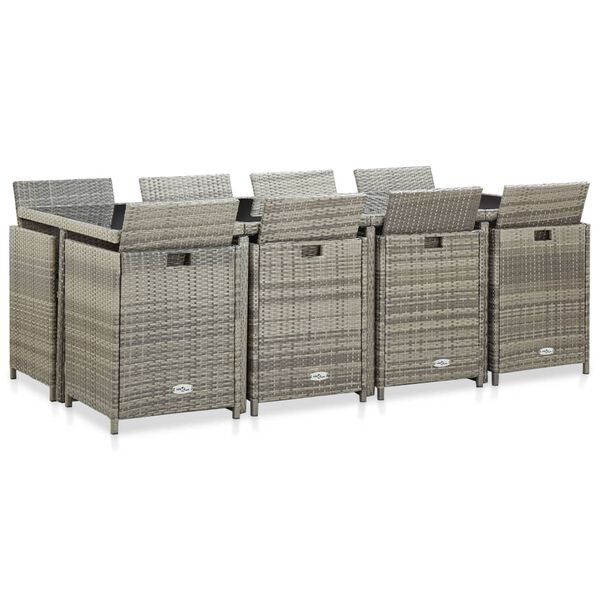 vidaXL 13 pcs conjunto jantar exterior com almofad&otilde;es vime PE cinzento