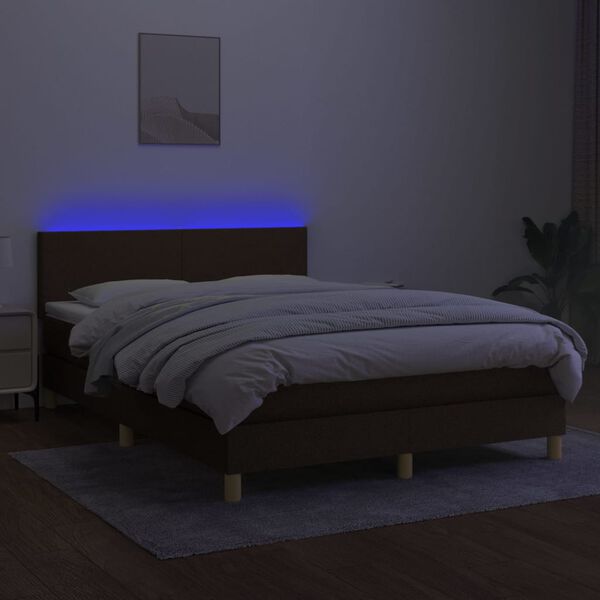 vidaXL Cama box spring c/ colch&atilde;o/LED 140x200cm tecido castanho-escuro