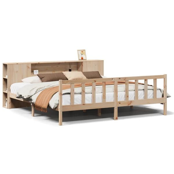 vidaXL Cama com estante sem colch&atilde;o 200x200 cm pinho maci&ccedil;o