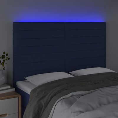 vidaXL Cabeceira cama c/ LED tecido 144x5x118/128 cm azul