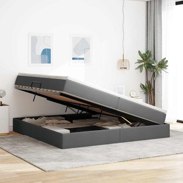 vidaXL Cama com arruma&ccedil;&atilde;o e colch&atilde;o Cinza Escuro 200 x 200 cm