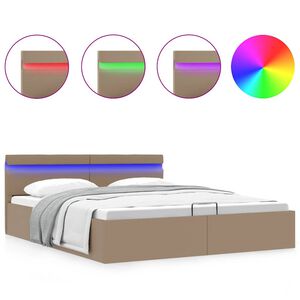 vidaXL Cama hidr&aacute;ul. arruma&ccedil;&atilde;o e LED 180x200cm couro artif. cappuccino