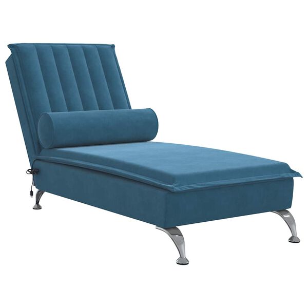 vidaXL Chaise lounge de massagem com rolo veludo azul