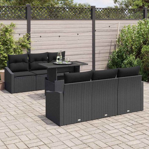 vidaXL Conjunto de Sofá de Jardim com travesseiro 7 pcs Preto vime PE