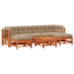 vidaXL Conjunto de Lounge de Jardim 7 unid. Castanho Encerado