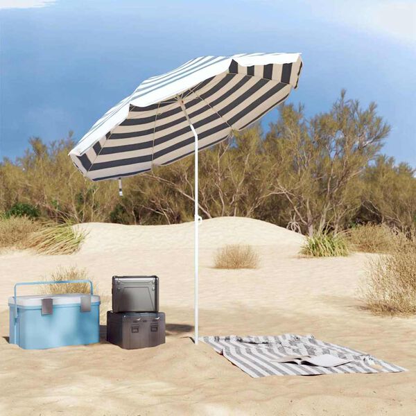 vidaXL Parasol de Praia Azul e Branco 206 x 206 x 212 cm