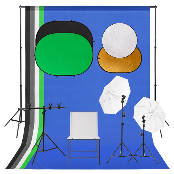 vidaXL Kit de est&uacute;dio fotogr&aacute;fico com ilumina&ccedil;&atilde;o/conjunto fundo/mesa
