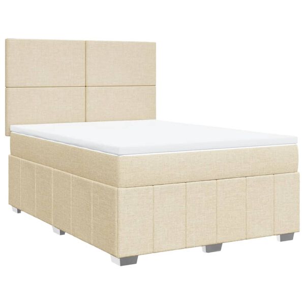 vidaXL Cama com molas/colch&atilde;o 140x190 cm tecido cor creme