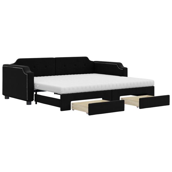 vidaXL Sof&aacute;-cama com gavet&atilde;o e gavetas 90x190 cm tecido preto