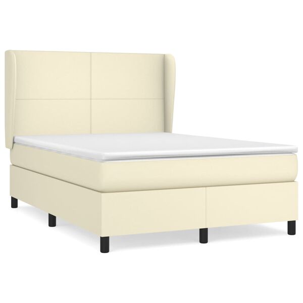 vidaXL Cama com molas/colch&atilde;o 140x200 cm couro artificial cor creme