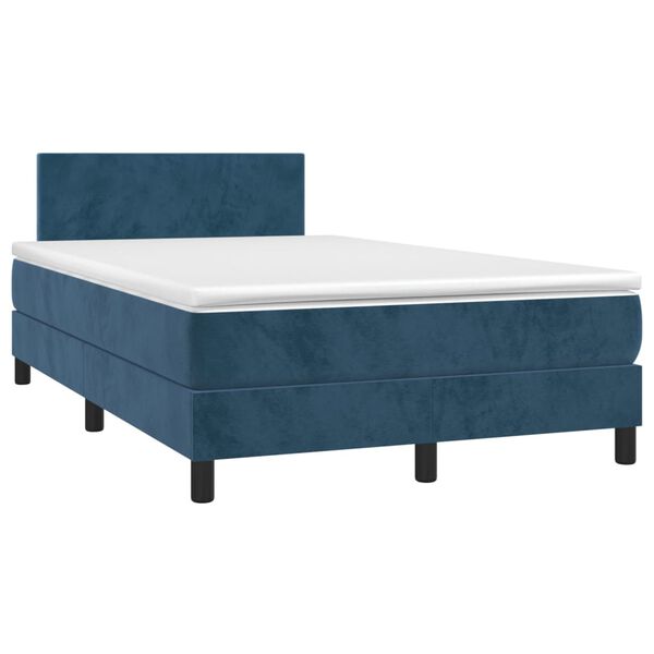 vidaXL Cama box spring c/ colch&atilde;o/LED 120x200 cm veludo azul-escuro