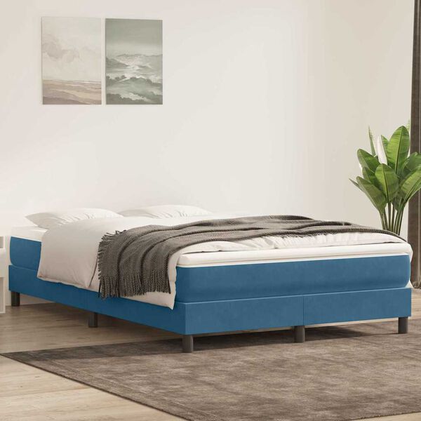 vidaXL Cama box spring com colch&atilde;o 160x210 cm veludo azul escuro