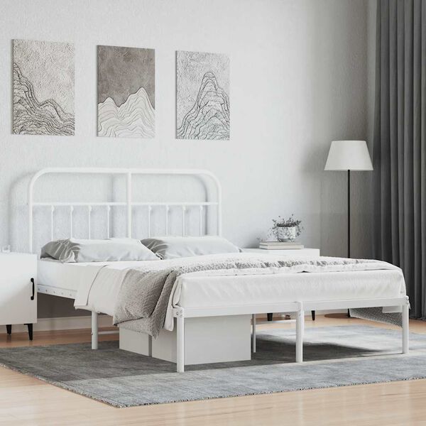 vidaXL Estrutura de cama com cabeceira 135x190 cm metal branco