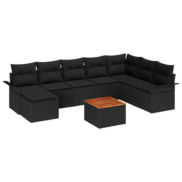 vidaXL Conjunto de Sof&aacute; de Jardim 9 pcs Preto vime PE
