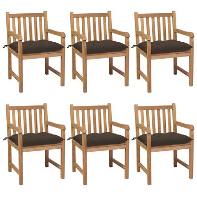 vidaXL Cadeiras de jardim c/ almofadões cinza-acast. 6 pcs teca maciça