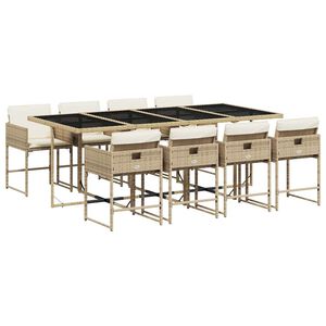 vidaXL 9 pcs conjunto de jantar p/ jardim com almofad&otilde;es vime PE bege