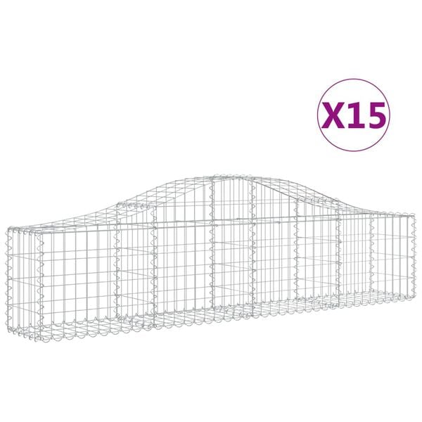 vidaXL Cestos gabi&atilde;o arqueados 15pcs 200x30x40/60 cm ferro galvanizado