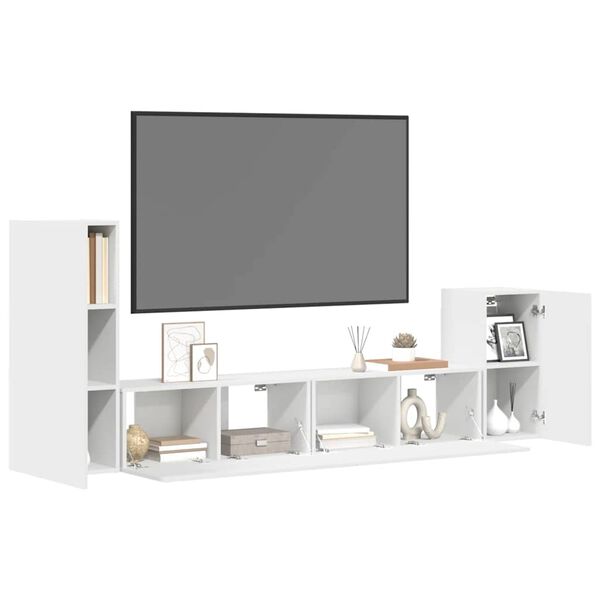 vidaXL 4 pcs conjunto de móveis de TV derivados de madeira branco