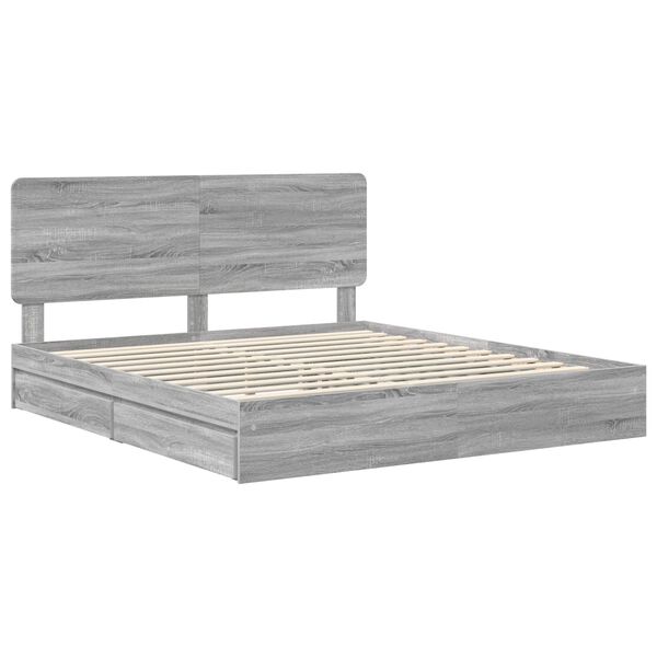 vidaXL Cama com Armazenamento com cabeceira Cinza Sonoma 200 x 200 cm