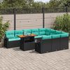 vidaXL 11 pcs conjunto sof&aacute;s de jardim c/ almofad&otilde;es vime PE preto