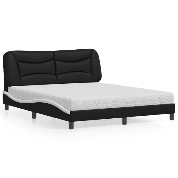 vidaXL Cama com colch&atilde;o Hvar 160x200 cm couro artificial preto e branco