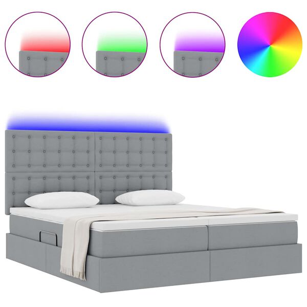 vidaXL Cama com luzes de tira LED Cinzento-claro 200 x 200 cm tecido