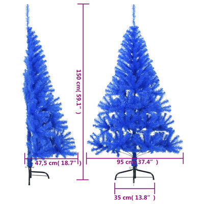 vidaXL Meia árvore de Natal artificial com suporte 150 cm PVC azul