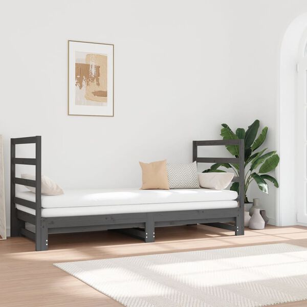 vidaXL Estrutura sof&aacute;-cama de puxar 2x(90x190) cm pinho maci&ccedil;o cinza