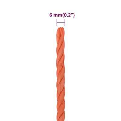 vidaXL Corda de trabalho 6 mm 50 m polipropileno laranja