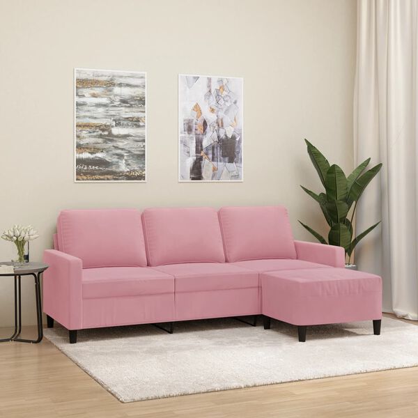 vidaXL Sof&aacute; de 3 lugares com apoio de p&eacute;s 180 cm veludo rosa