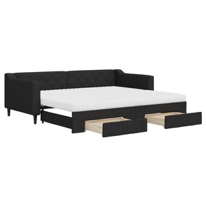 vidaXL Sof&aacute;-cama com gavet&atilde;o e gavetas 90x200 cm tecido preto