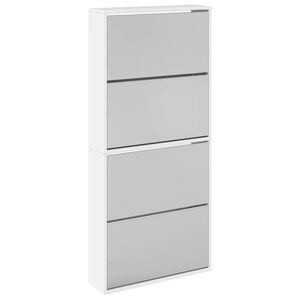 vidaXL Sapateira c/ espelho 4 divis&oacute;rias 63x17x134 cm branco brilhante
