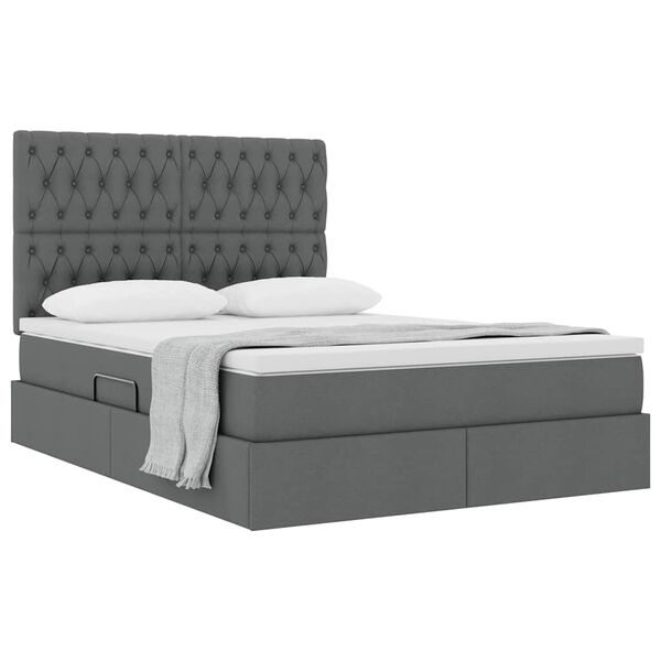 vidaXL Cama com arruma&ccedil;&atilde;o e colch&atilde;o Cinza Escuro 140 x 190 cm