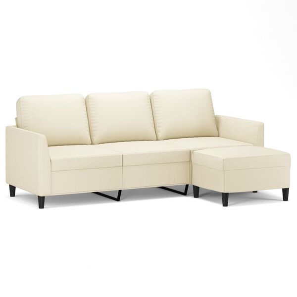 vidaXL Sof&aacute; 3 lugares c/ apoio p&eacute;s 180 cm couro artificial cor creme
