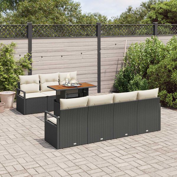 vidaXL Conjunto de Sof&aacute; de Jardim 8 pcs Preto Rattan Sint&eacute;tico