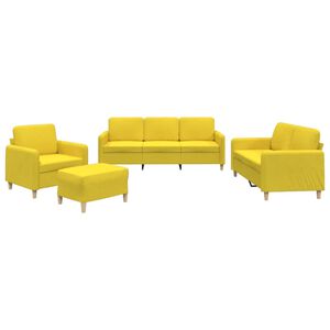 vidaXL 4 pcs conjunto de sof&aacute;s com almofad&otilde;es tecido amarelo-claro