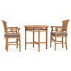 vidaXL 3 pcs conjunto jantar jardim c/ almofad&otilde;es madeira teca maci&ccedil;a