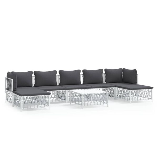 vidaXL 8 pcs conjunto lounge de jardim com almofadões aço branco
