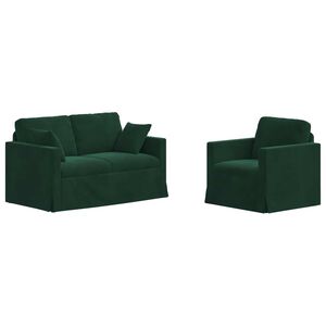 vidaXL Sof&aacute; 2 pcs Verde Escuro