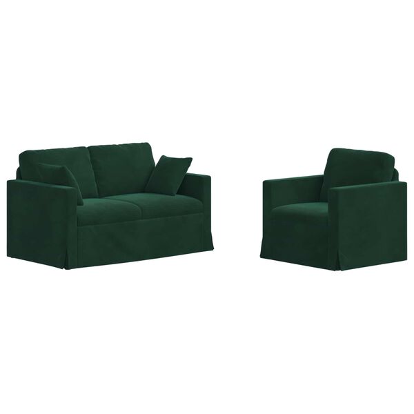vidaXL Sof&aacute; 2 pcs Verde Escuro 138 x 78 x 80 cm Veludo