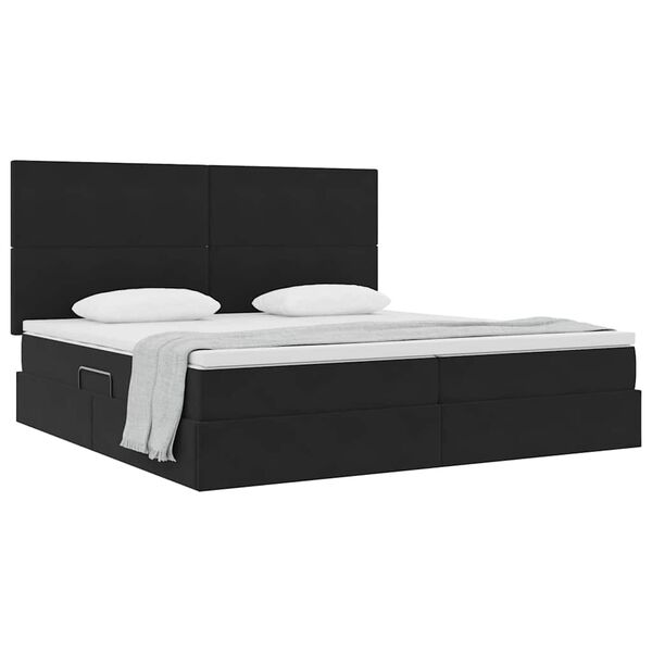 vidaXL Cama com arruma&ccedil;&atilde;o e colch&atilde;o Preto 200 x 200 cm Veludo