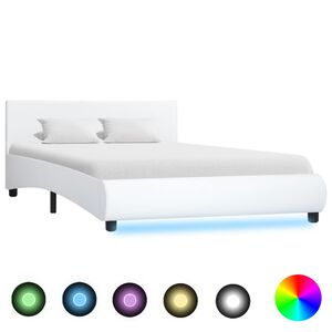 vidaXL Estrutura de cama c/ LED 120x200 cm couro artificial branco