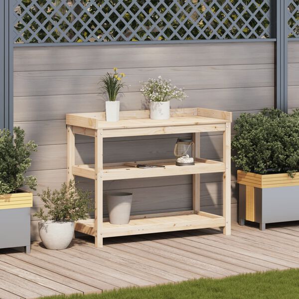 vidaXL Mesa de jardinagem c/ prateleiras 108x45x86,5 cm pinho maci&ccedil;o