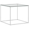 vidaXL Mesa de centro 50x50x43 cm a&ccedil;o inoxid&aacute;vel prateado e vidro