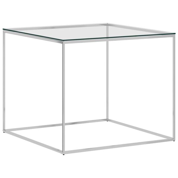 vidaXL Mesa de centro 50x50x43 cm a&ccedil;o inoxid&aacute;vel prateado e vidro