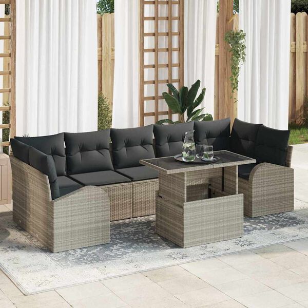 vidaXL Conjunto de Sof&aacute; de Jardim com almofada 8 pcs Cinzento-claro