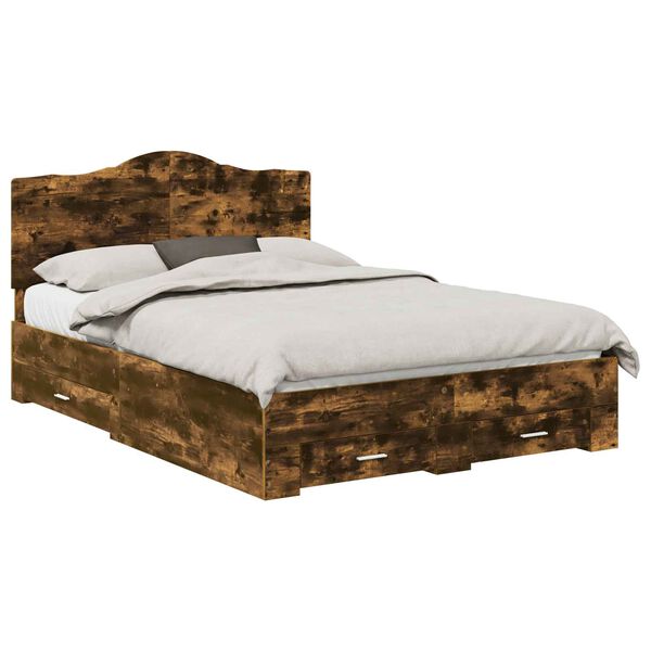vidaXL Estrutura da Cama com cabeceira Carvalho Defumado 140 x 190 cm