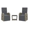 vidaXL 3 pcs conjunto de jantar p/ jardim c/ almofad&otilde;es vime PE cinza